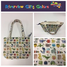 Medium Tote Bag with Zip- Dinosaurs Cream